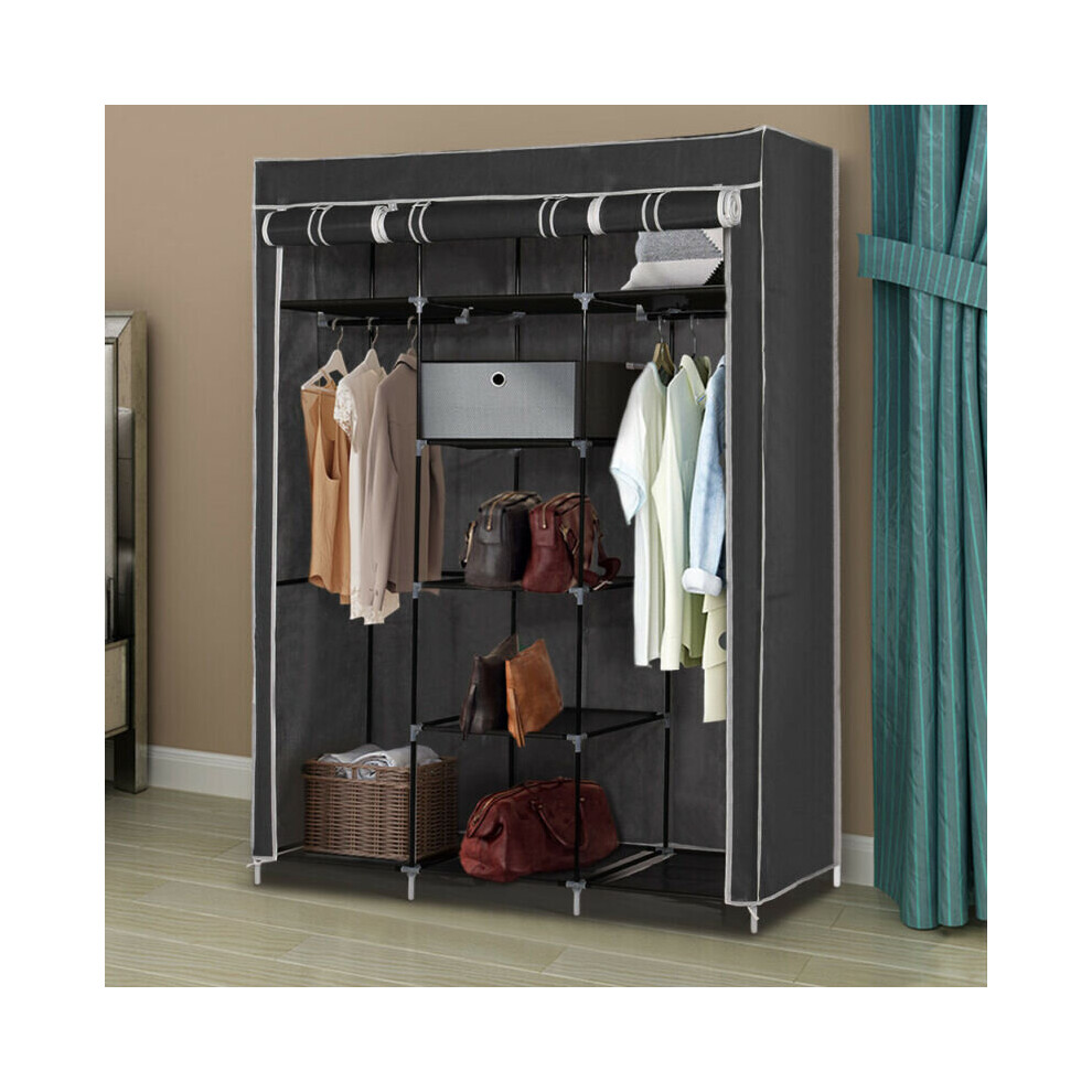Canvas Wardrobe With Clothes Hanging Shelves Storage Cupboard