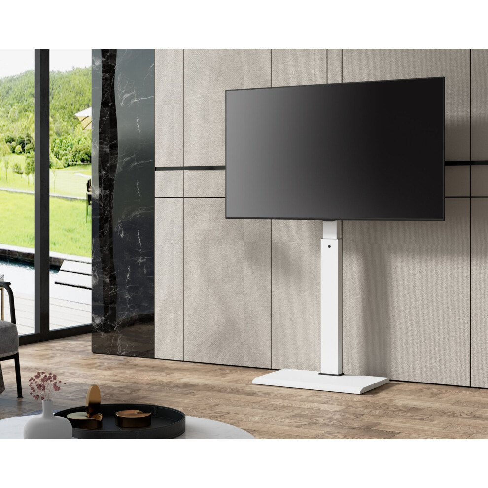 (White) FITUEYES Floor TV Stand for 32" to 55" Iron Base