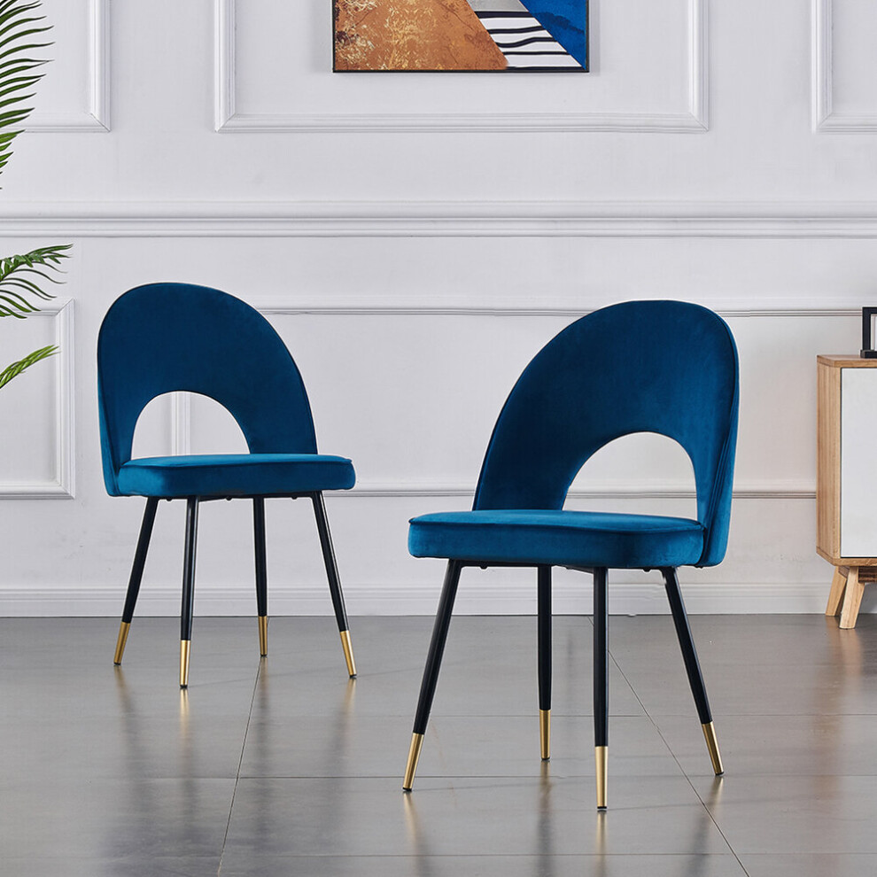 (Blue, 2pcs) Set of 1/2 Velvet Dining Chairs With metal Legs