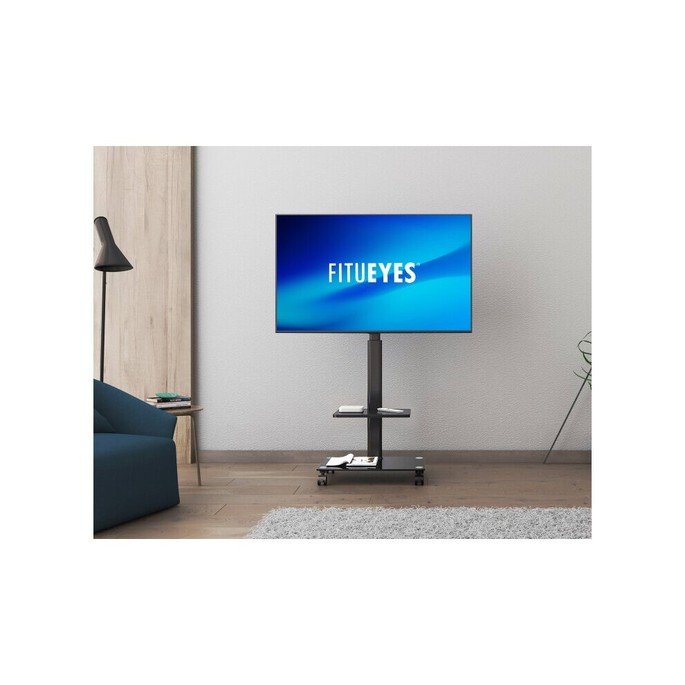 (1 Base and 1 Shelf) FITUEYES Mobile TV Stand on Wheels TV Cart