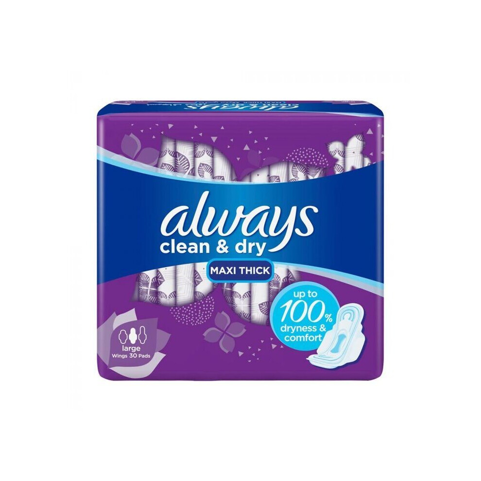 Always Clean & Dry Large Wings Pads Quickly Locks Away Moisture 30's 12630