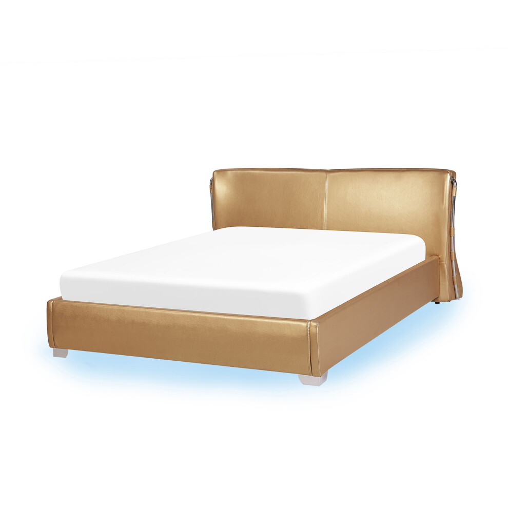Leather EU King Size Bed with LED Gold PARIS