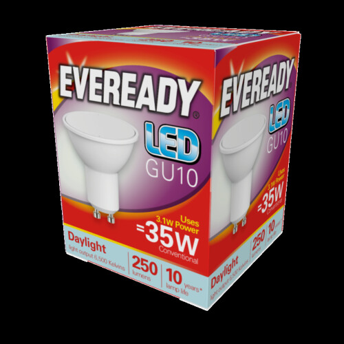 Eveready 5x Eveready GU10 LED Light Bulbs 3.1W 6500K 250lms A+ Efficient 1