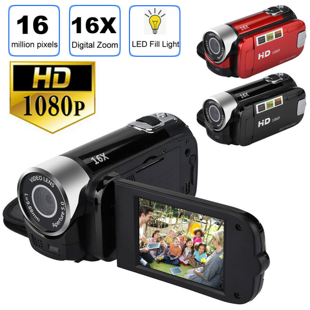 (Red) 1080P HD Camcorder Digital Video Camera TFT LCD 24MP 16X Zoom DV AV Night Vision