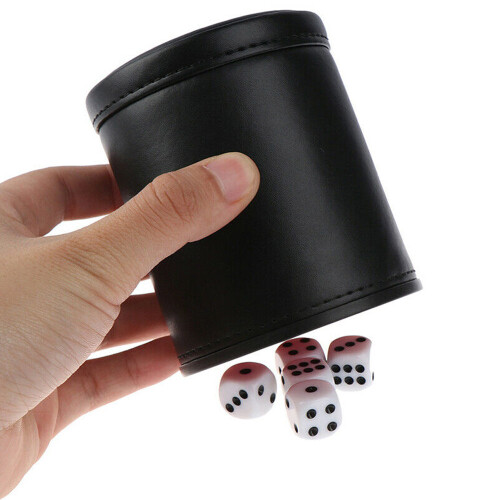 1PC Black/Red Leather Dice Cup Felt Lining Quiet Shaker for Playing Dice Game 1