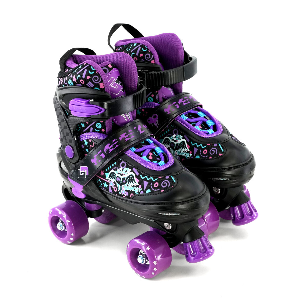 (Purple Medium UK 2-4) GEEZY Kids' Adjustable 4-Wheel Roller Skates