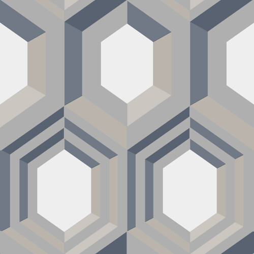 Muriva (Cream/Blue) Galactik Wallpaper Hexagon Muriva 2
