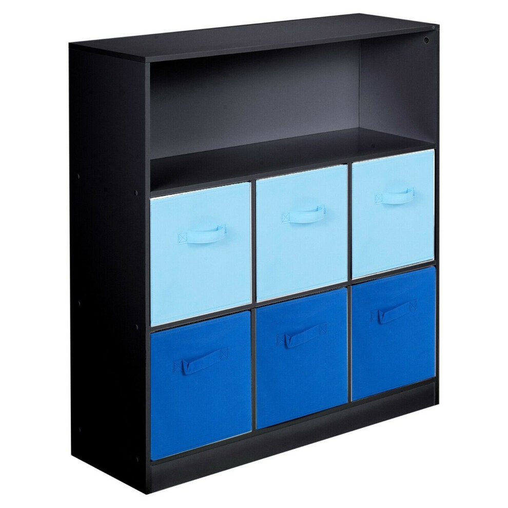 (2 Tone Blue, Black) Wood White Black 7 Cubed Storage Units 6 Drawers