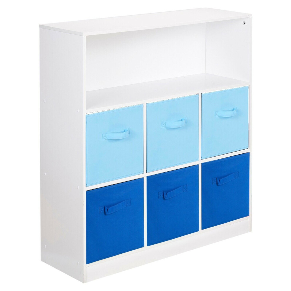 (2 Tone Blue, White (Out of Stock)) Wood White Black 7 Cubed Storage Units 6 Drawers