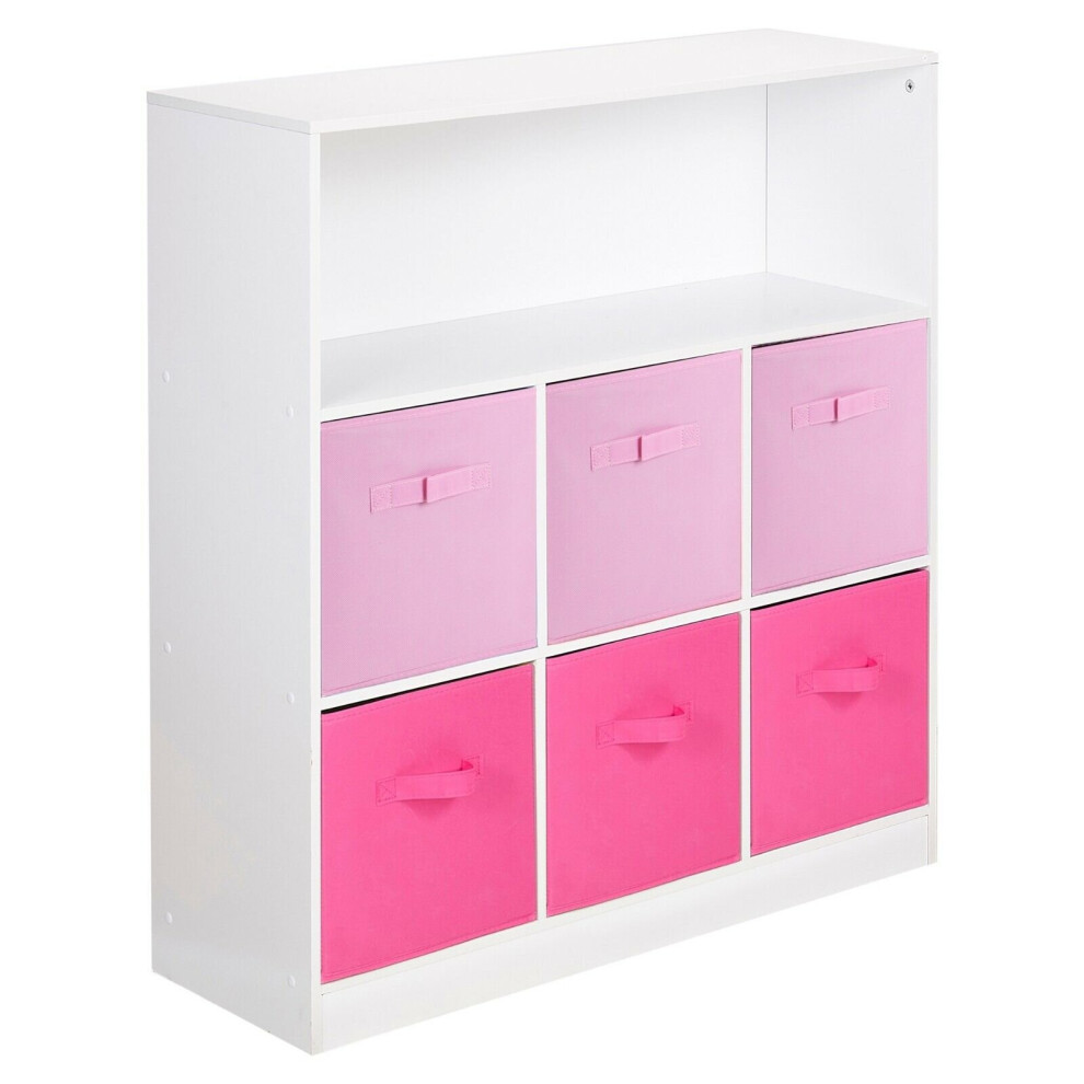 (2 Tone Pink, White (Out of Stock)) Wood White Black 7 Cubed Storage Units 6 Drawers