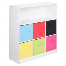 (Multi Colour, White (Out of Stock)) Wood White Black 7 Cubed Storage Units 6 Drawers