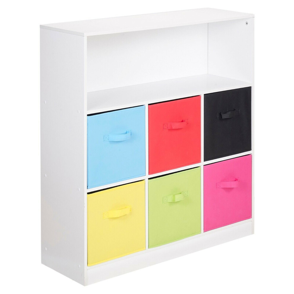 (Multi Colour, White (Out of Stock)) Wood White Black 7 Cubed Storage Units 6 Drawers