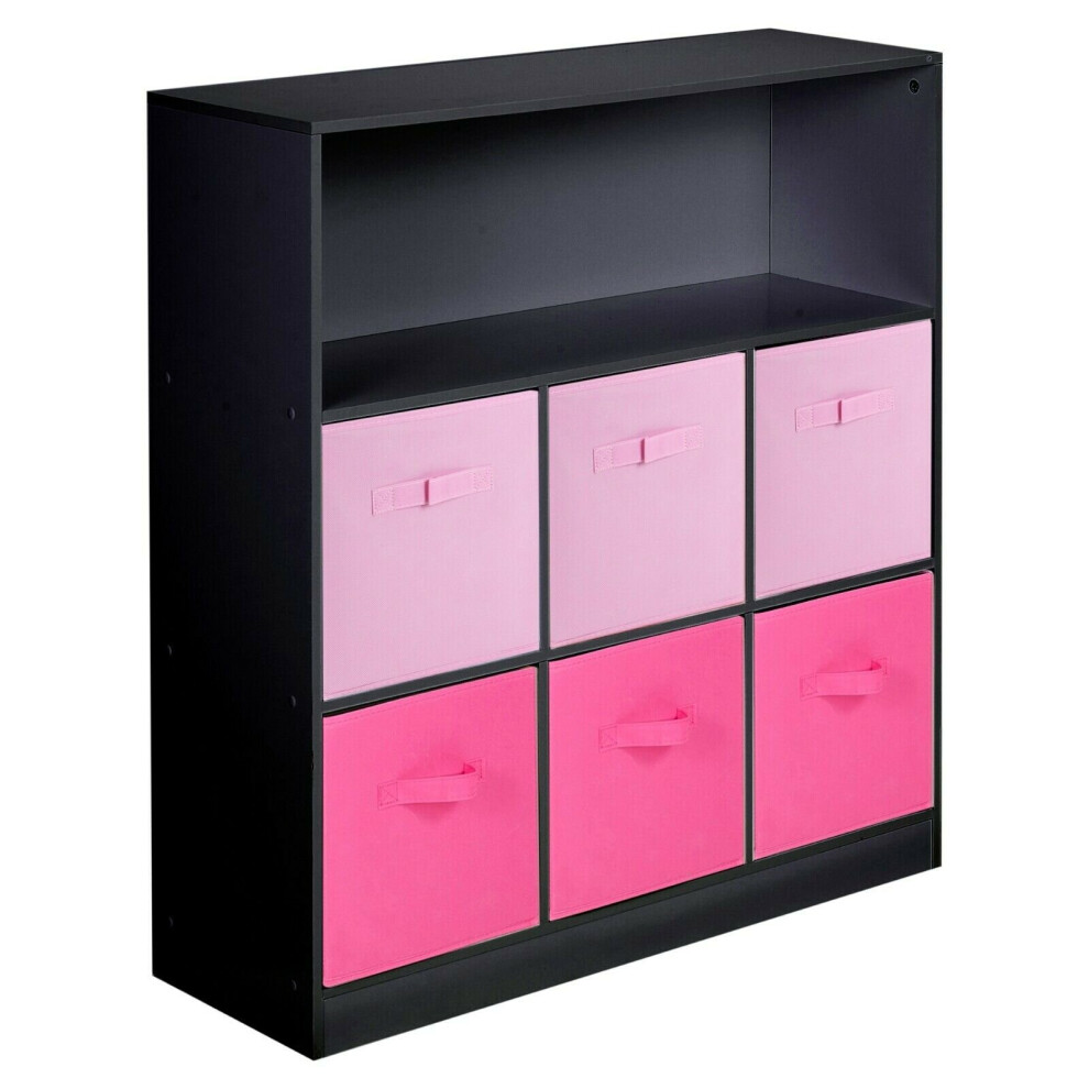 (2 Tone Pink, Black) Wood White Black 7 Cubed Storage Units 6 Drawers