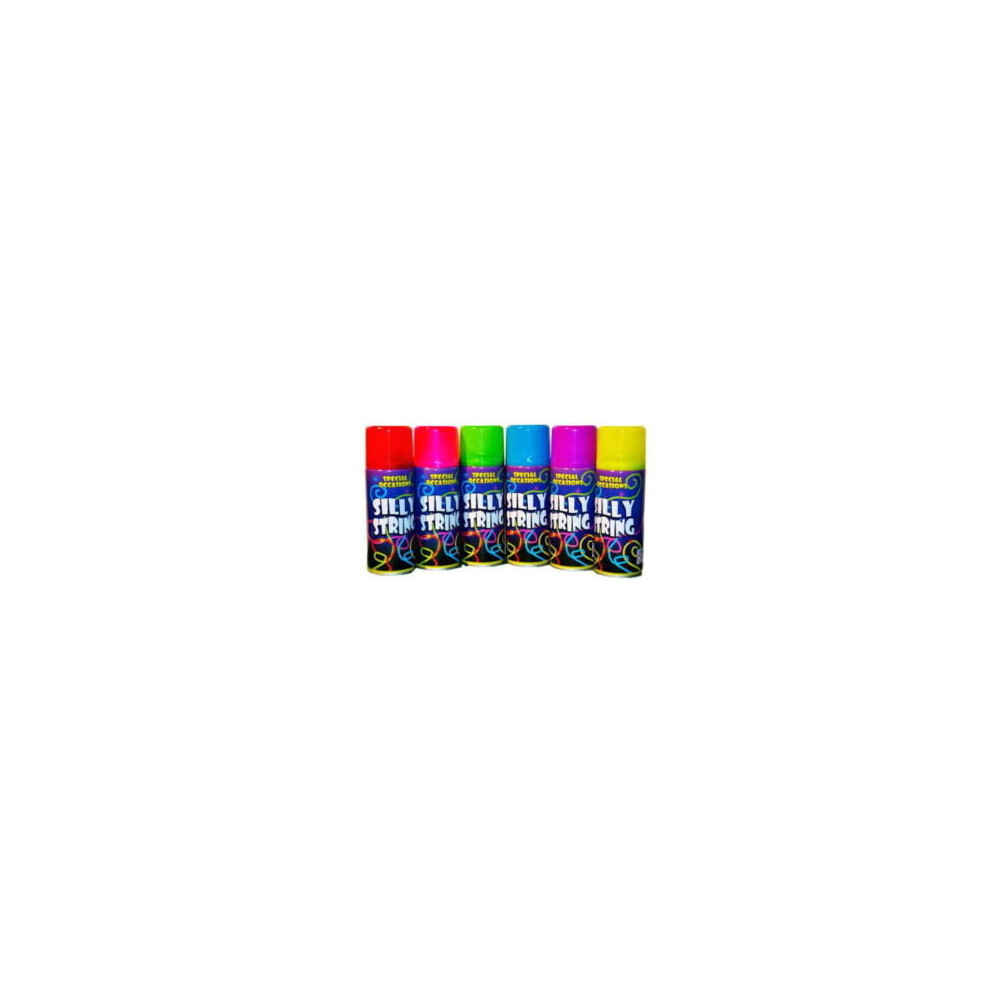 6 x 200ml Cans Silly Crazy String Spray Purple Blue Green Yellow Pink Red