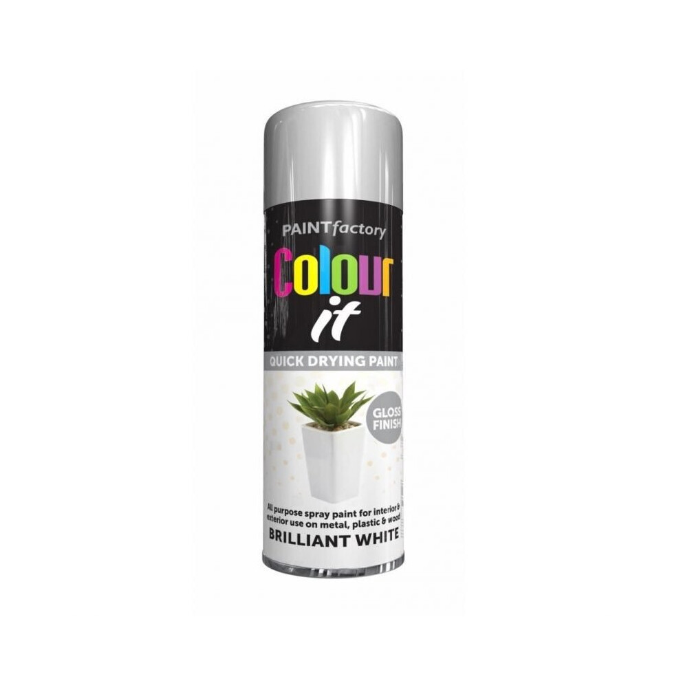 Colour It Brilliant White Gloss Spray Paint 250ml (7133) - Fast-Drying, Versatile for Furniture & More