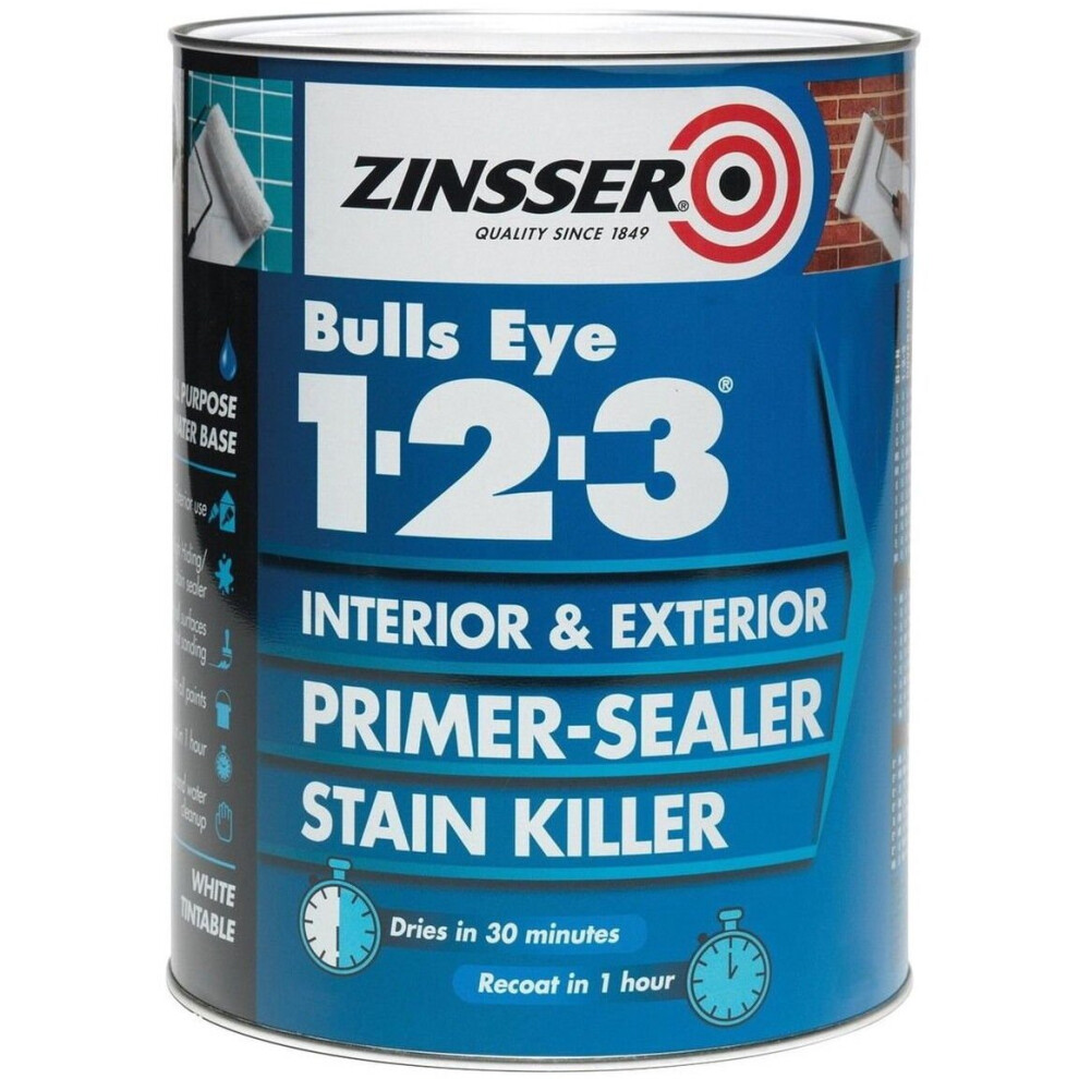Zinsser Bulls Eye 123 Primer Sealer Stain Block Killer Interior/Exterior 5L