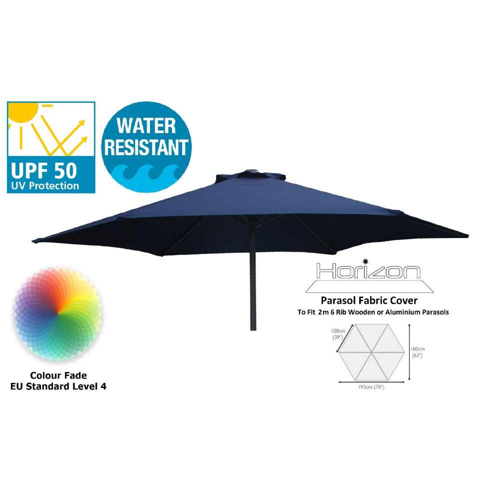 (2m 6arm 210g, Blue) Replacement Fabric Garden Parasol Canopy Cover