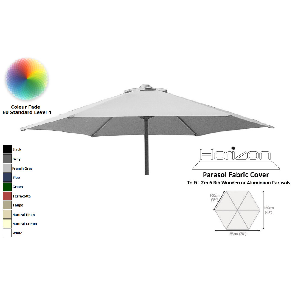 (2m 6arm 180g, French Grey) Replacement Fabric Garden Parasol Canopy Cover