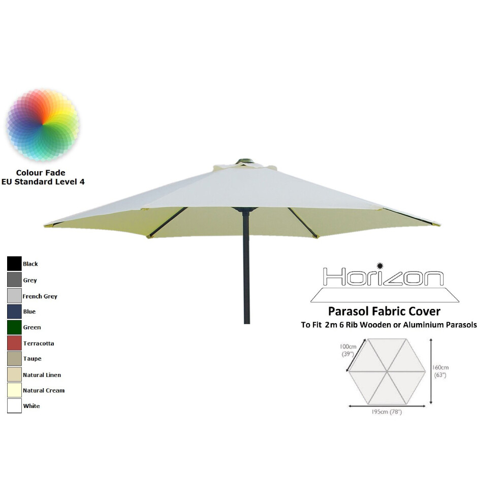 (2m 6arm 180g, Natural Cream) Replacement Fabric Garden Parasol Canopy Cover