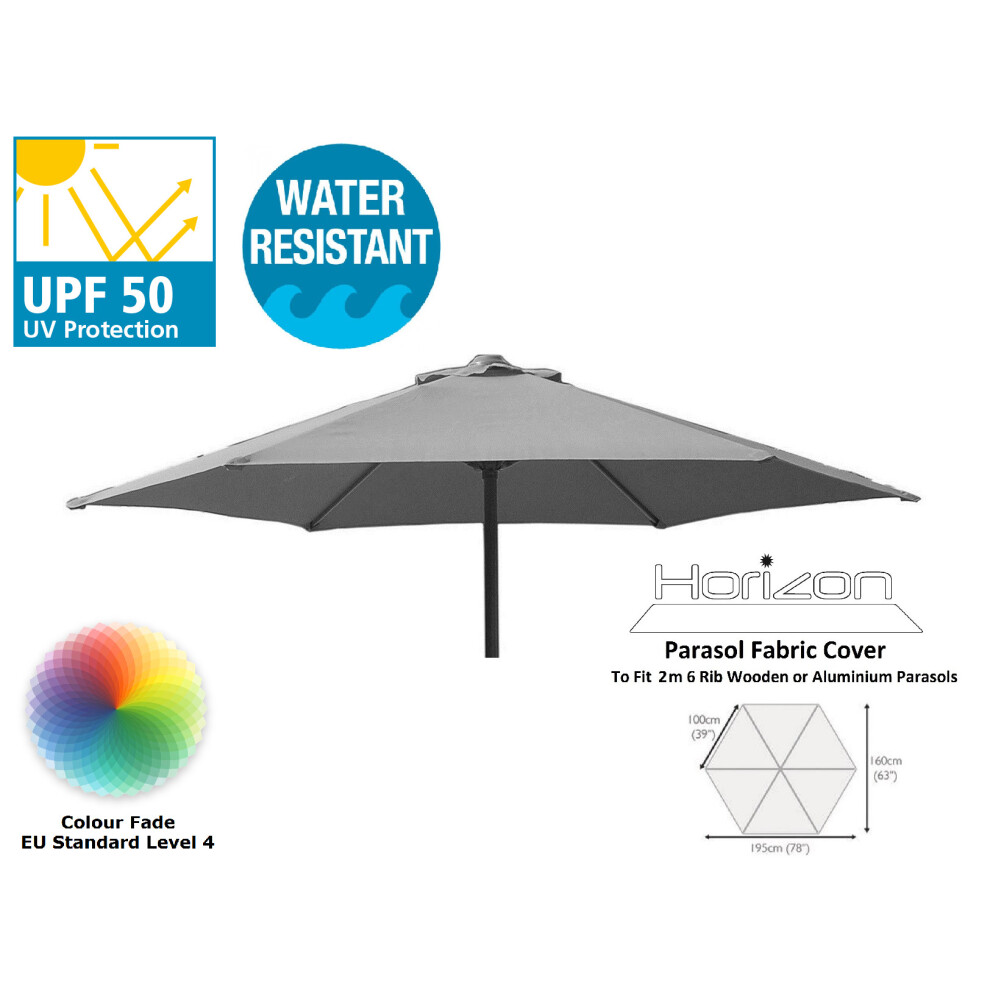 (2m 6arm 210g, Grey) Replacement Fabric Garden Parasol Canopy Cover