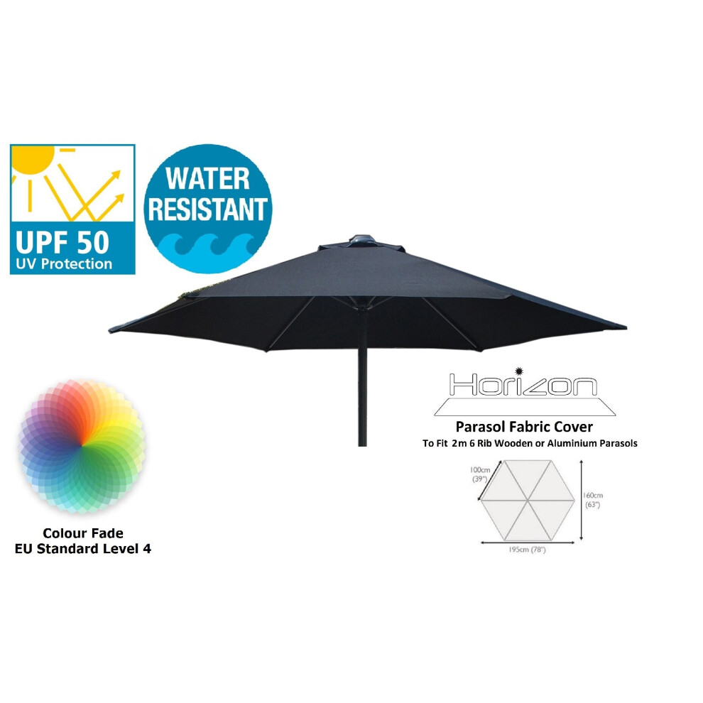 (2m 6arm 210g, Black) Replacement Fabric Garden Parasol Canopy Cover