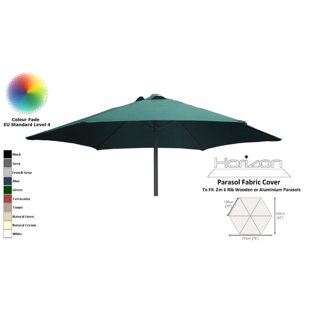 (2m 6arm 180g, Green) Replacement Fabric Garden Parasol Canopy Cover