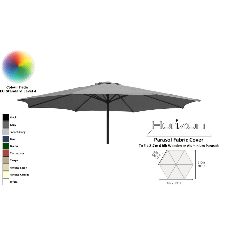 (2.7m 6arm 180g, Grey) Replacement Fabric Garden Parasol Canopy Cover