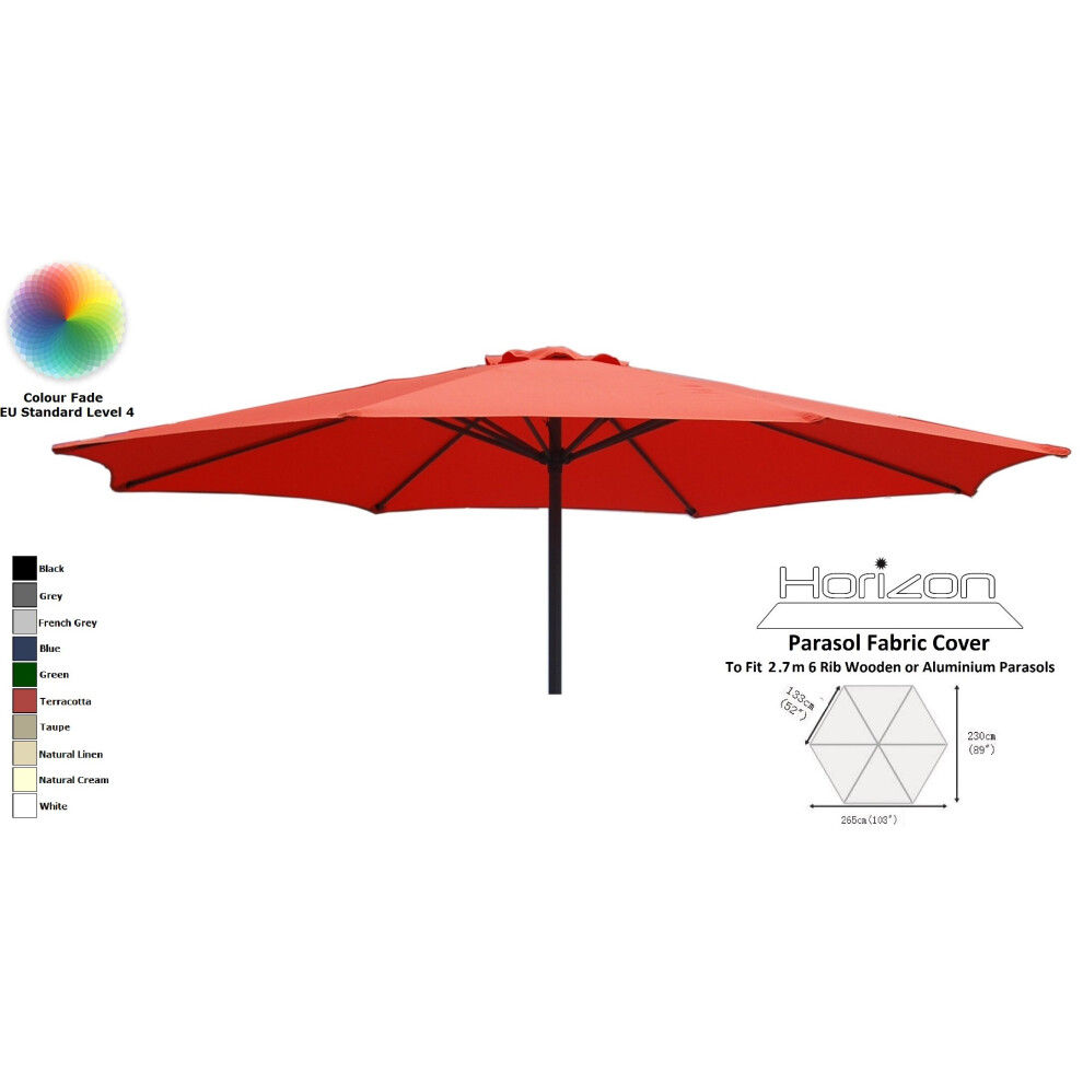 (2.7m 6arm 180g, Terracotta) Replacement Fabric Garden Parasol Canopy Cover