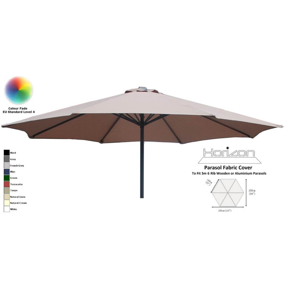 (3m 6arm 180g, Taupe) Replacement Fabric Garden Parasol Canopy Cover