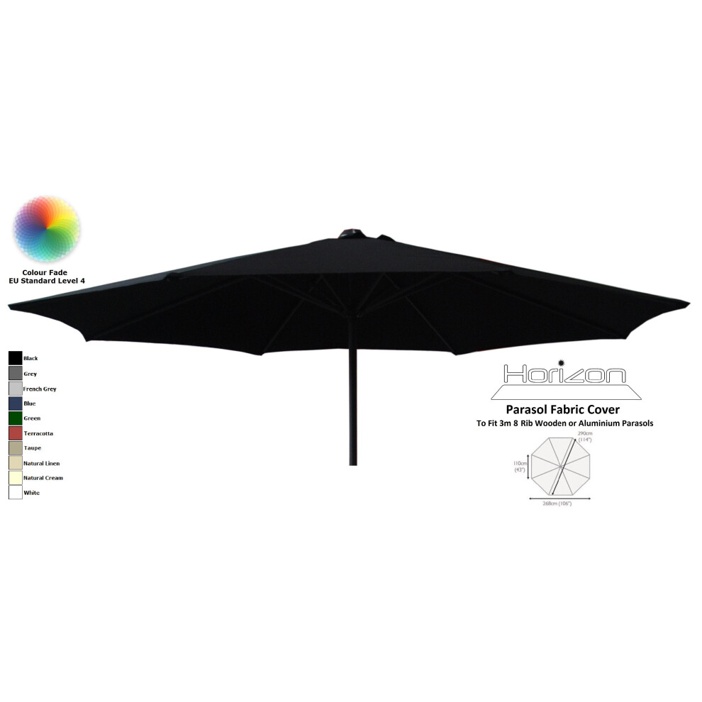 (3m 8arm 180g, Black) Replacement Fabric Garden Parasol Canopy Cover