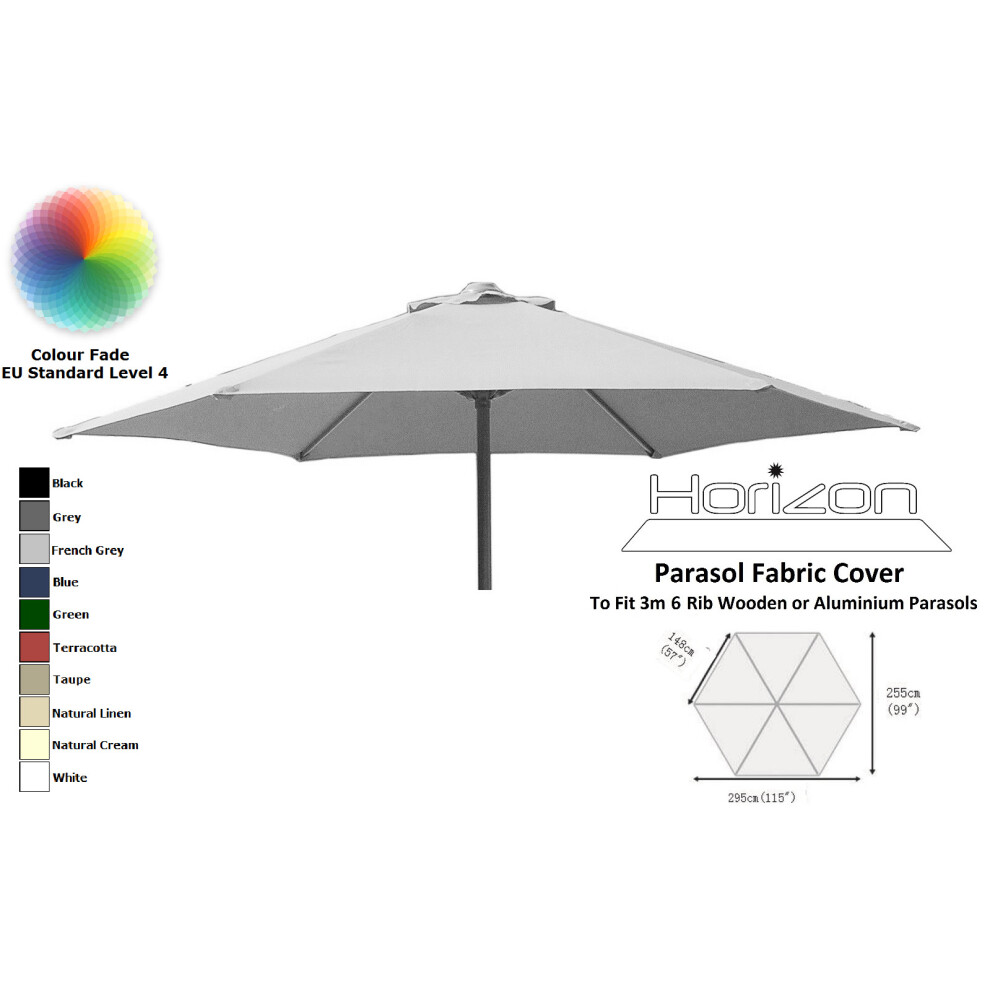 (3m 6arm 180g, French Grey) Replacement Fabric Garden Parasol Canopy Cover