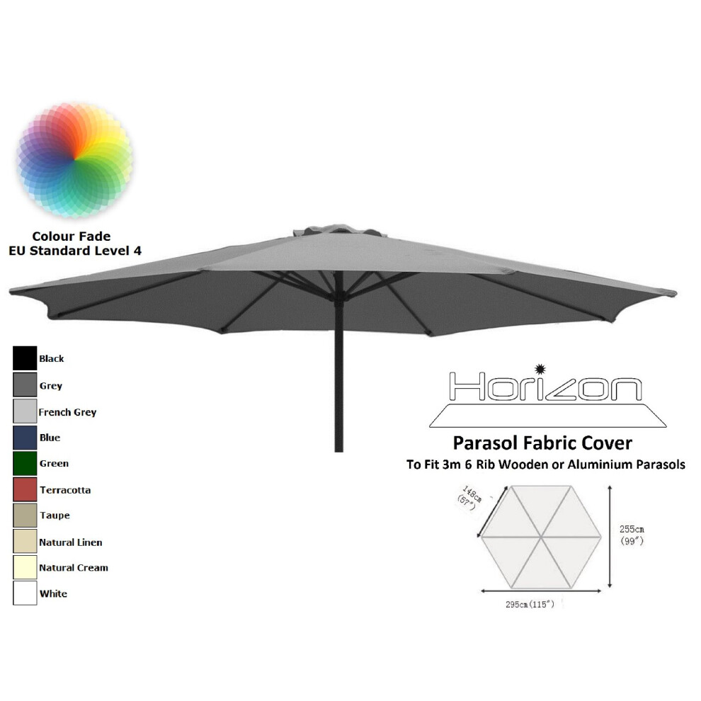 (3m 6arm 180g, Grey) Replacement Fabric Garden Parasol Canopy Cover