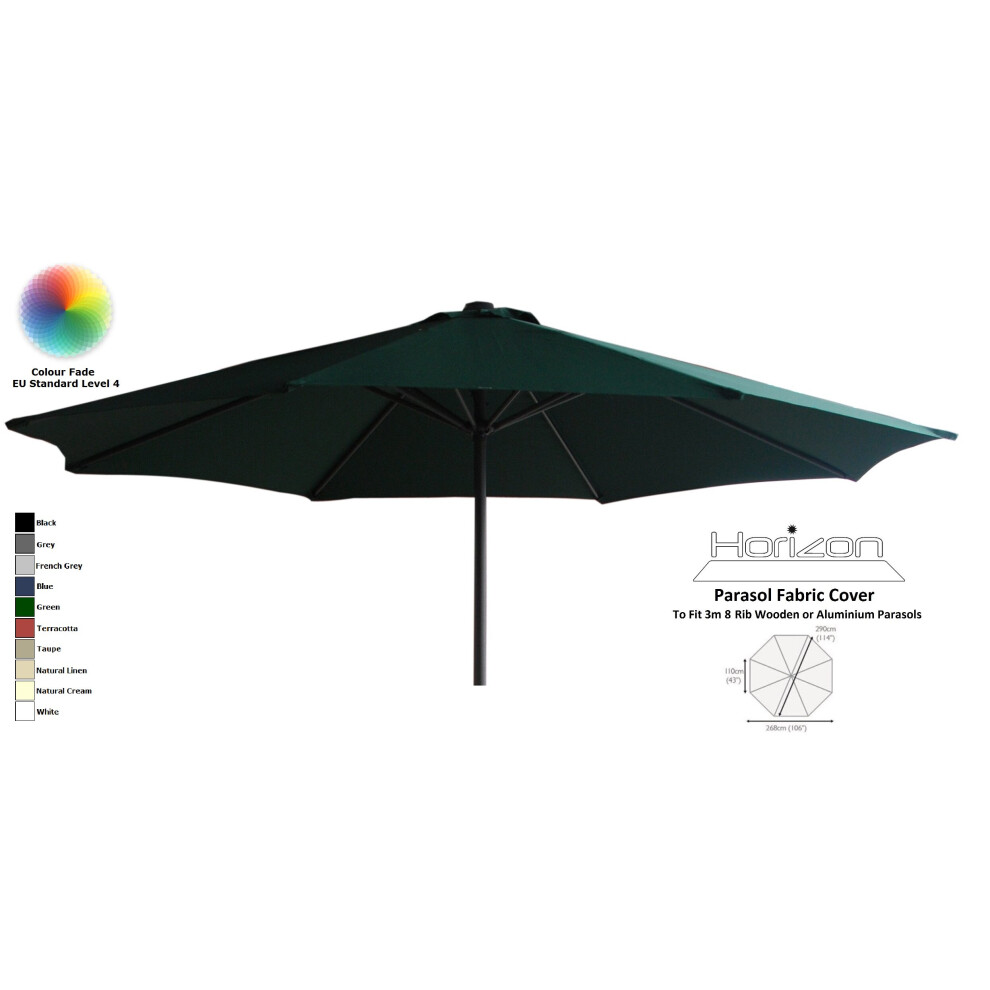 (3m 8arm 180g, Green) Replacement Fabric Garden Parasol Canopy Cover