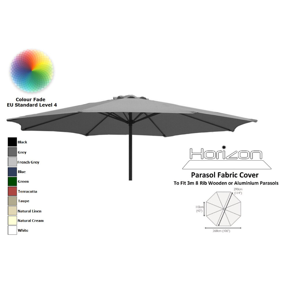 (3m 8arm 180g, Grey) Replacement Fabric Garden Parasol Canopy Cover