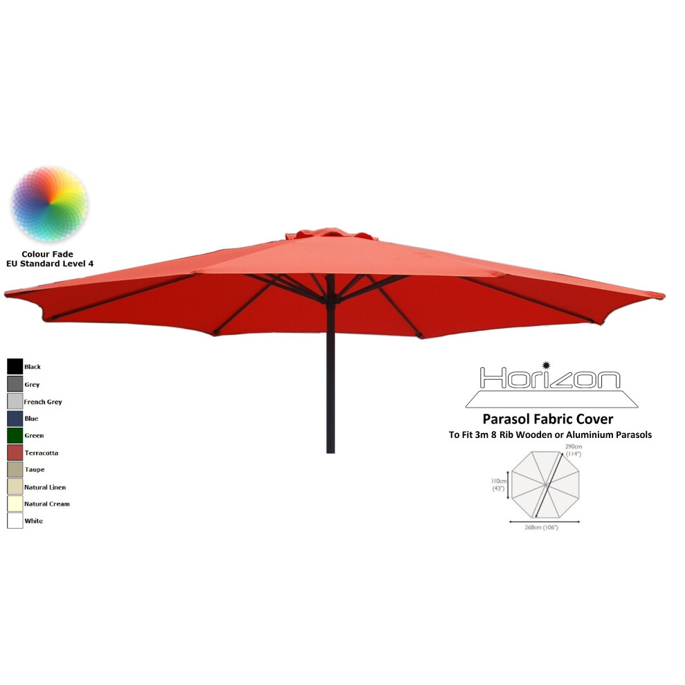 (3m 8arm 180g, Terracotta) Replacement Fabric Garden Parasol Canopy Cover