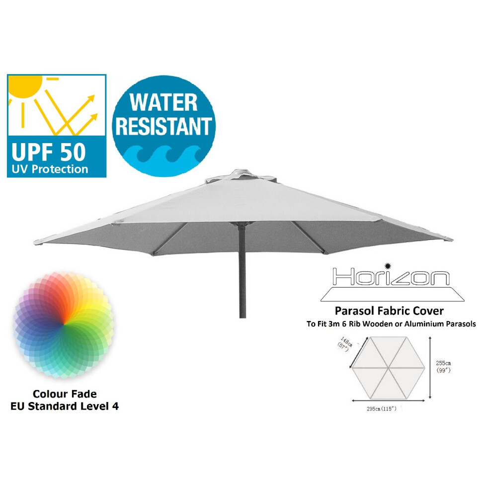 (3m 6arm 210g, French Grey) Replacement Fabric Garden Parasol Canopy Cover