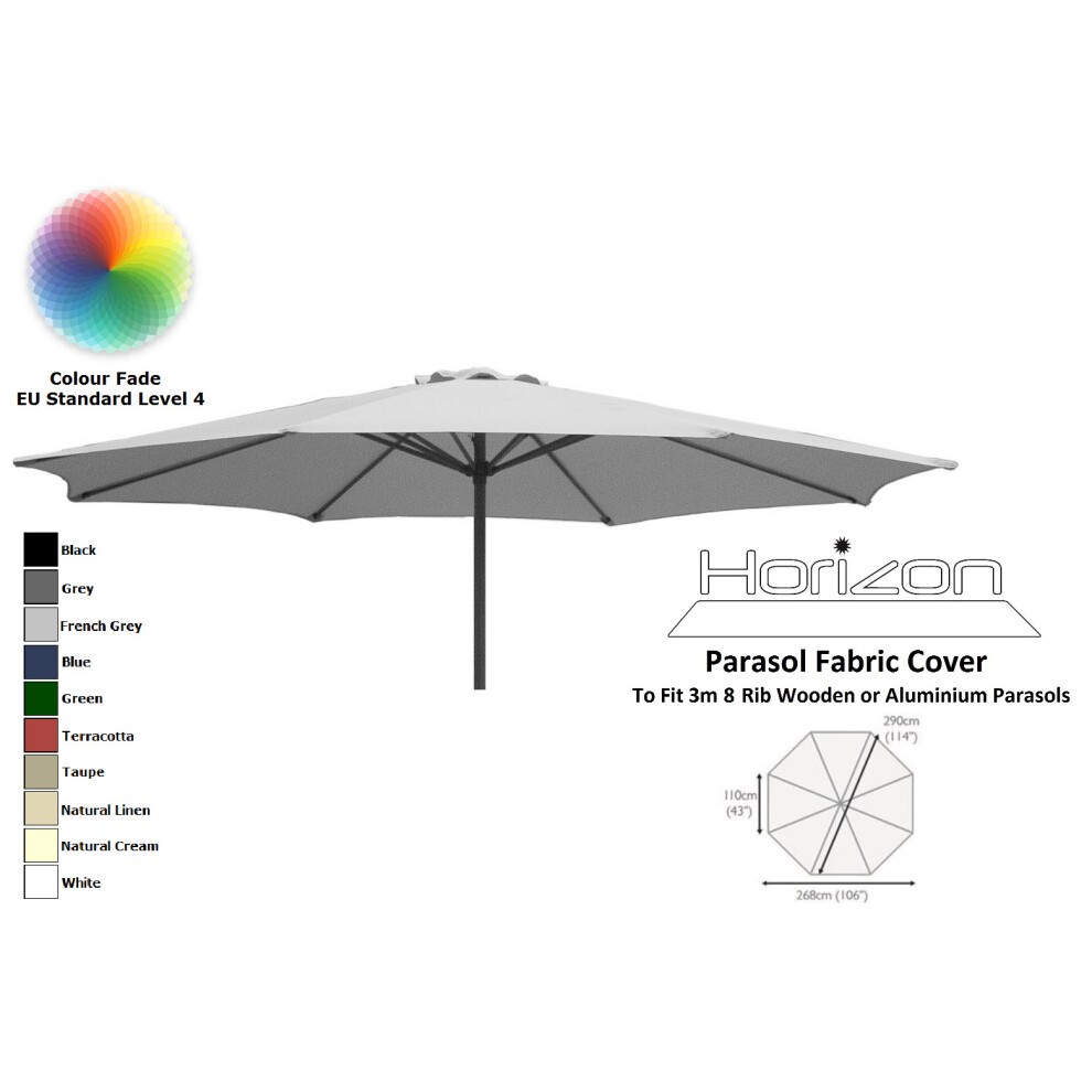 (3m 8arm 180g, French Grey) Replacement Fabric Garden Parasol Canopy Cover