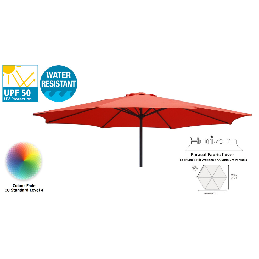 (3m 6arm 210g, Terracotta) Replacement Fabric Garden Parasol Canopy Cover