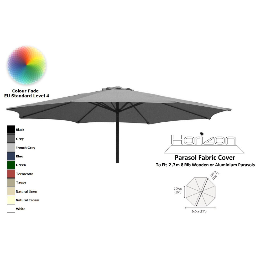 (2.7m 8arm 180g, Grey) Replacement Fabric Garden Parasol Canopy Cover