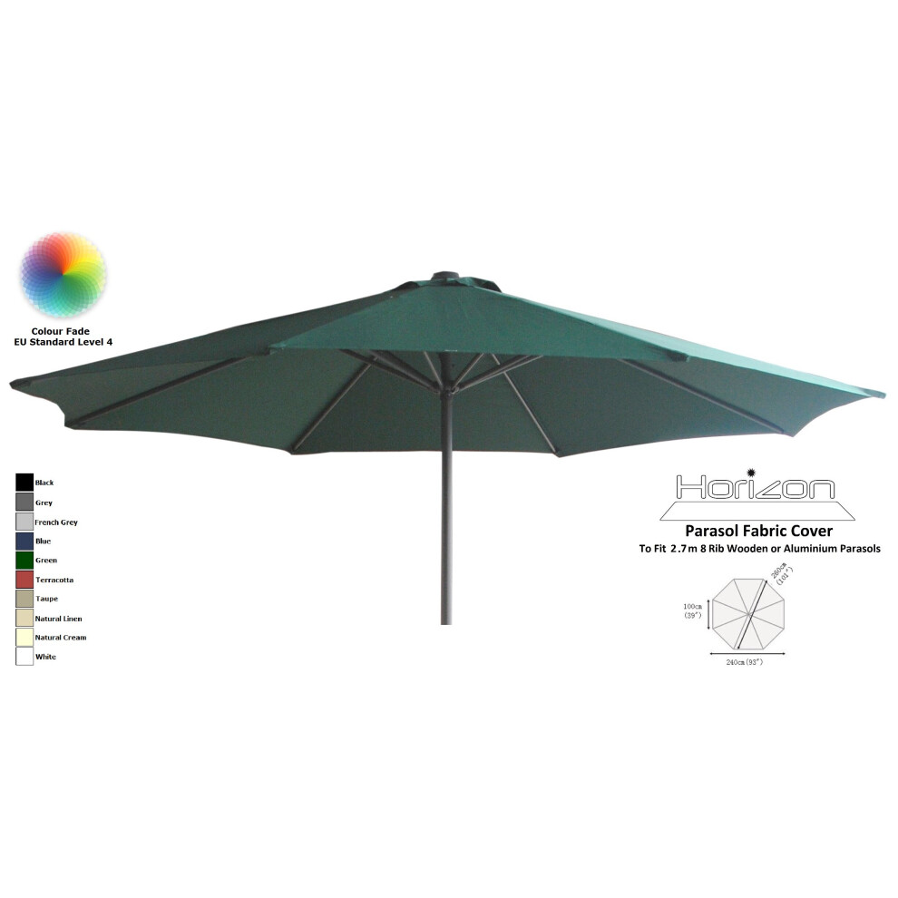 (2.7m 8arm 180g, Green) Replacement Fabric Garden Parasol Canopy Cover