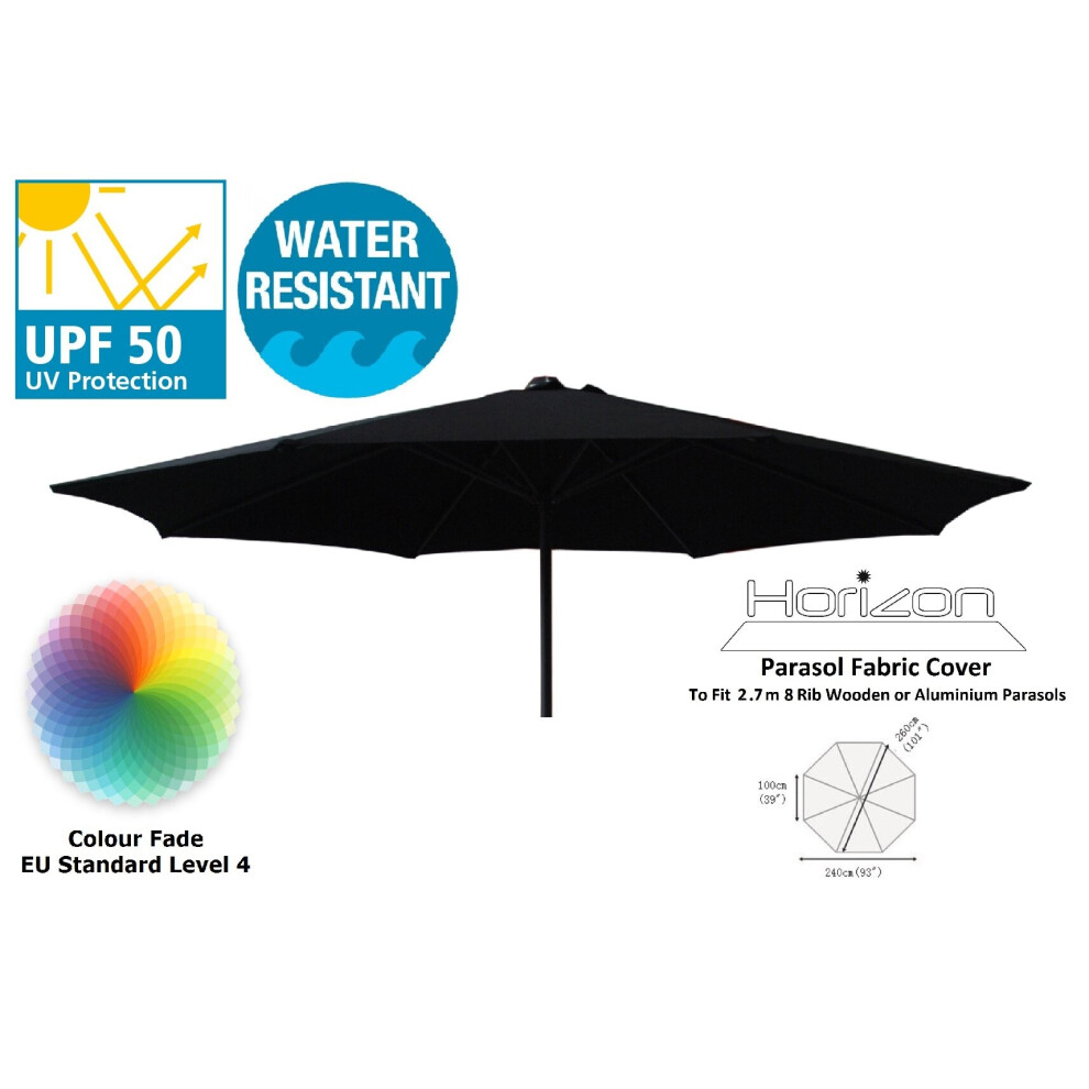 (2.7m 8arm 210g, Black) Replacement Fabric Garden Parasol Canopy Cover