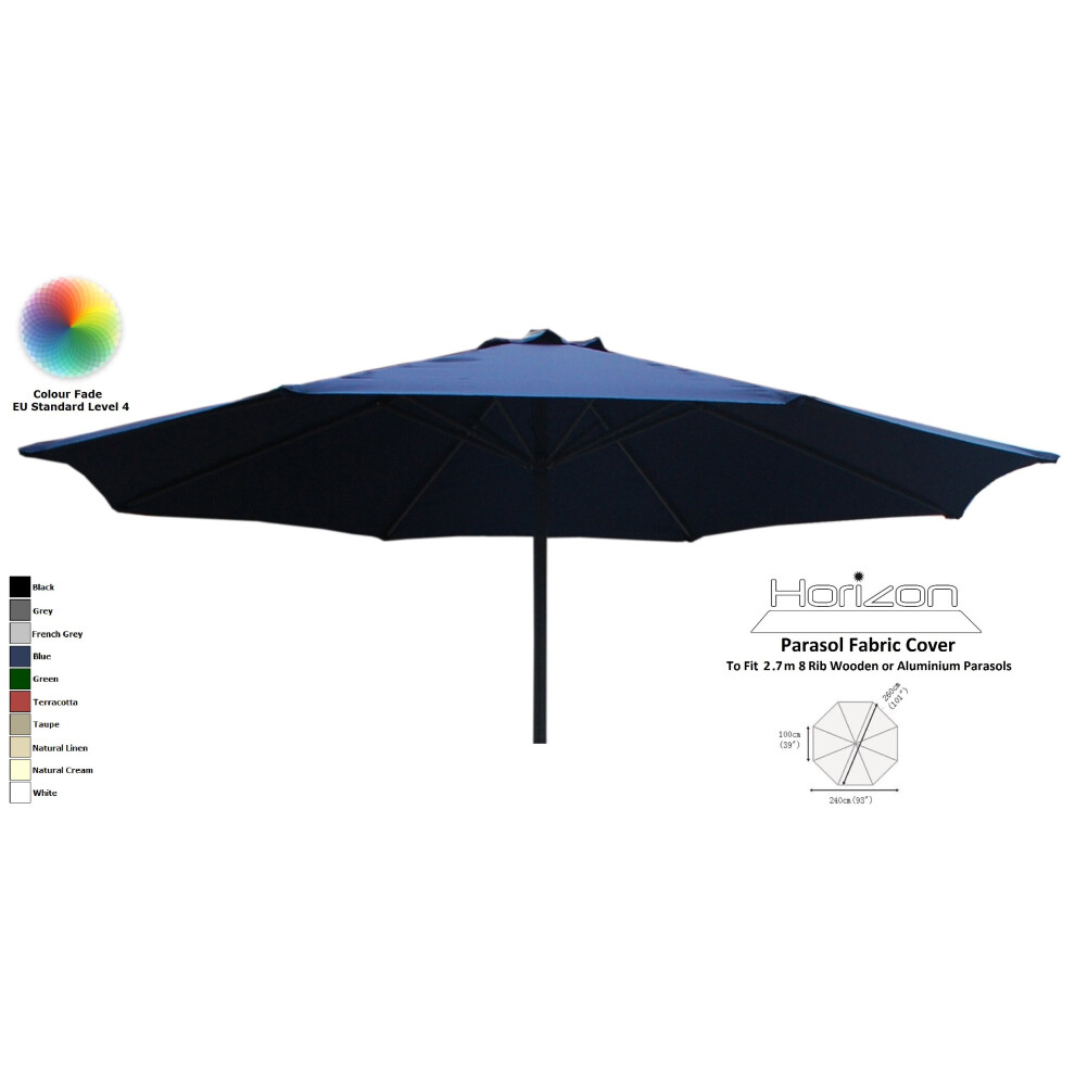 (2.7m 8arm 180g, Blue) Replacement Fabric Garden Parasol Canopy Cover