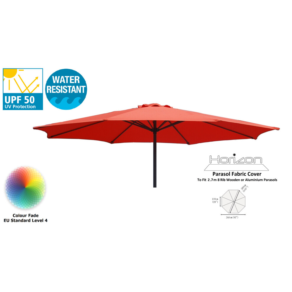 (2.7m 8arm 210g, Terracotta) Replacement Fabric Garden Parasol Canopy Cover