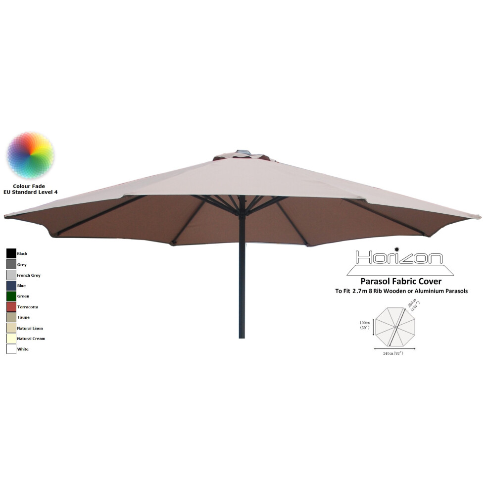 (2.7m 8arm 180g, Taupe) Replacement Fabric Garden Parasol Canopy Cover