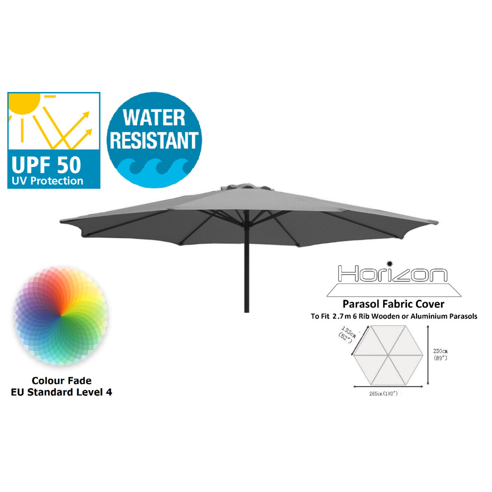 (2.7m 6arm 210g, Grey) Replacement Fabric Garden Parasol Canopy Cover