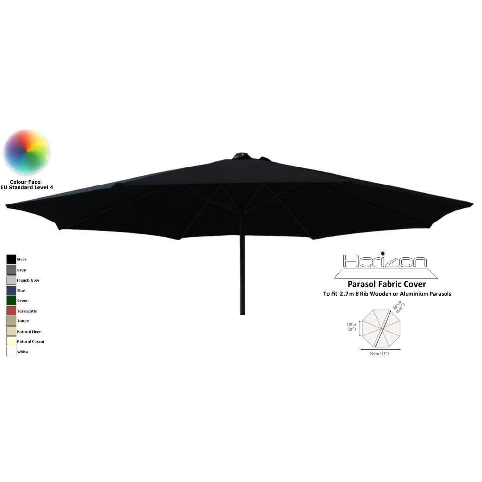 (2.7m 8arm 180g, Black) Replacement Fabric Garden Parasol Canopy Cover