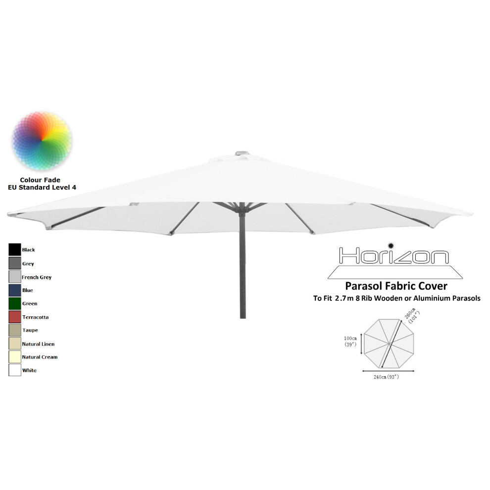 (2.7m 8arm 180g, White) Replacement Fabric Garden Parasol Canopy Cover