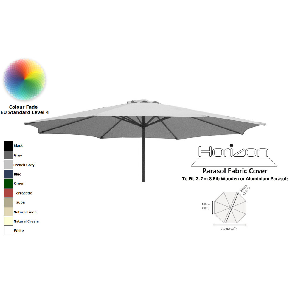 (2.7m 8arm 180g, French Grey) Replacement Fabric Garden Parasol Canopy Cover