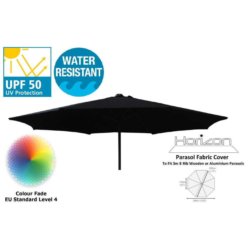 (3m 8arm 210g, Black) Replacement Fabric Garden Parasol Canopy Cover