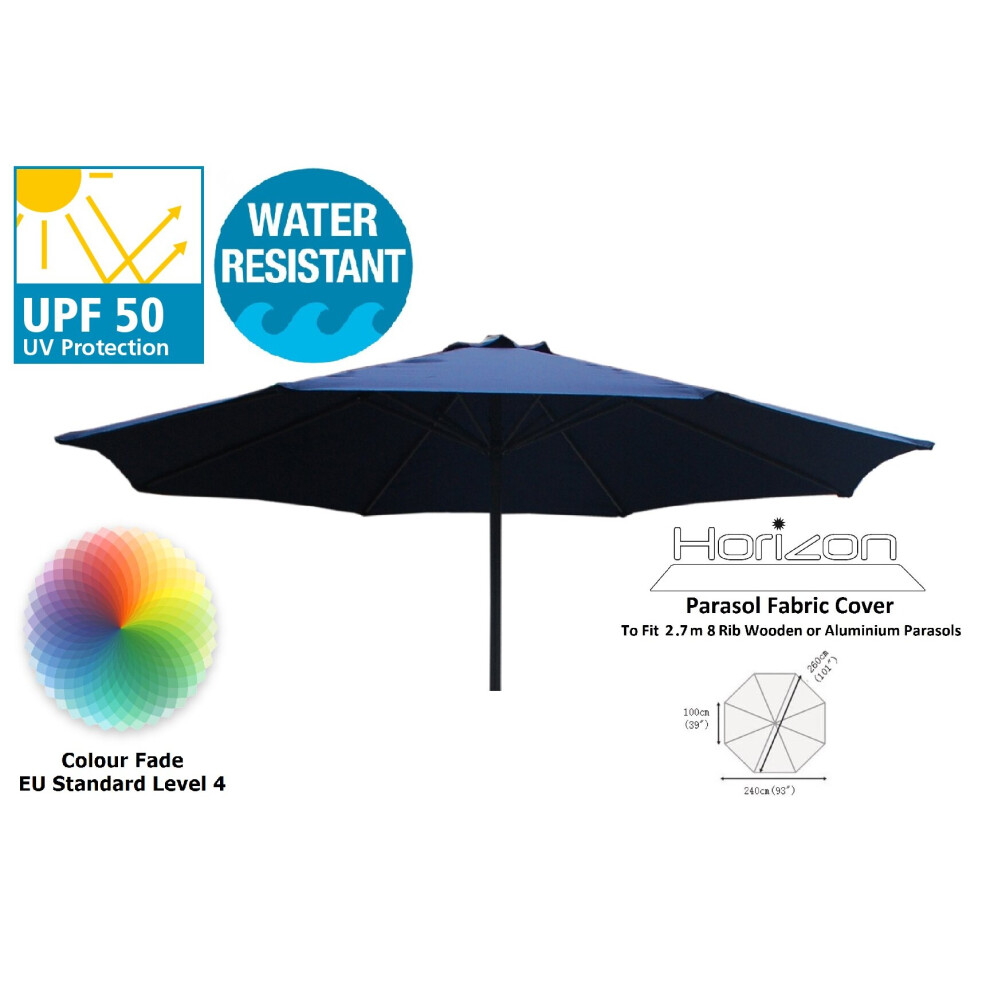 (2.7m 8arm 210g, Blue) Replacement Fabric Garden Parasol Canopy Cover